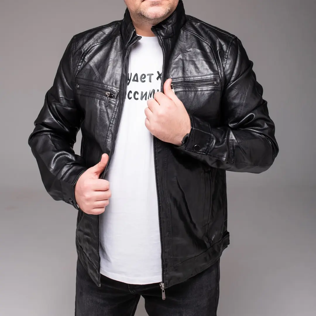 куртка БАТАЛ штучна шкіра (чорна)