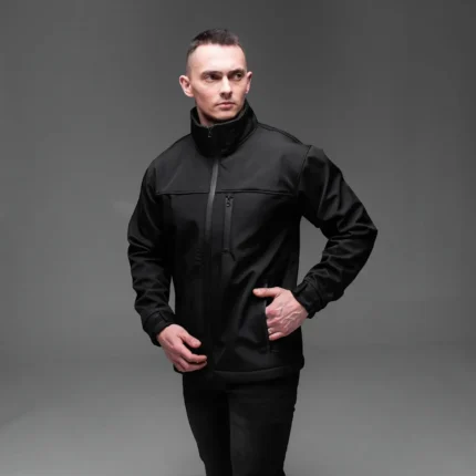 Чоловічі демісезонні куртки Чоловіча куртка Soft Shell на флісі без капюшона (чорна) Орхідея