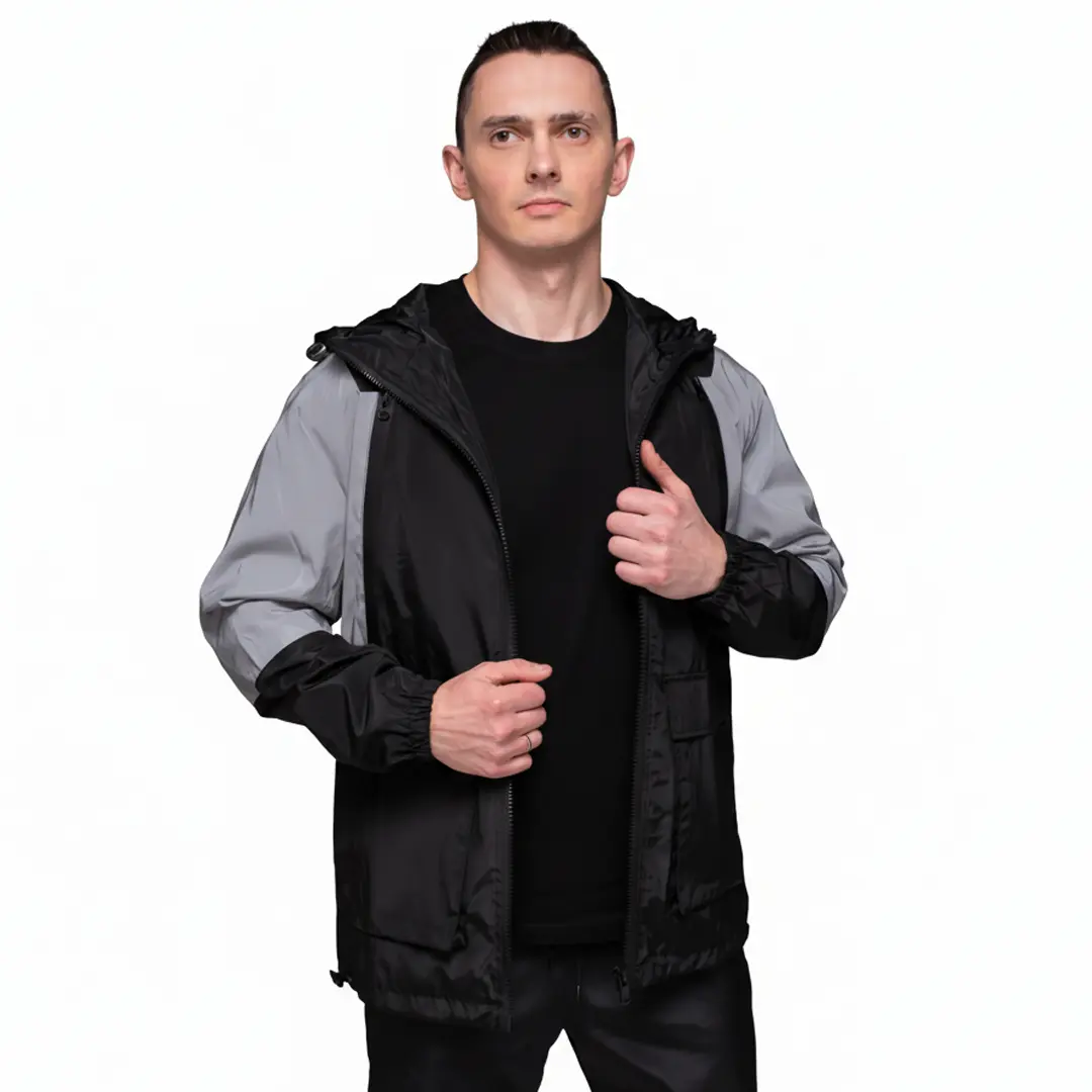 вітровка з капюшоном та рефлективними вставками (чорна)