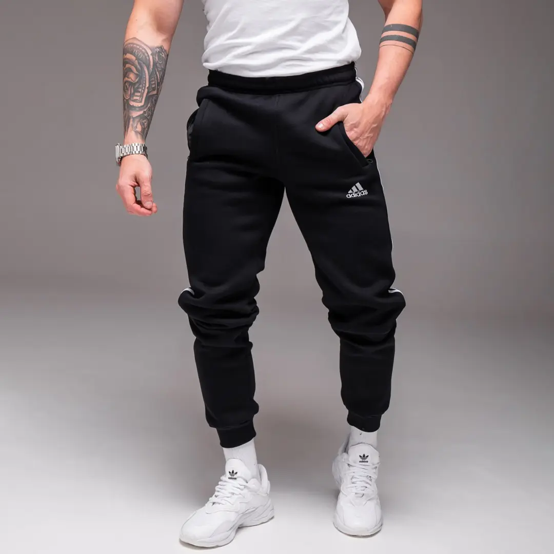 Утеплені спортивні штани Adidas на манжеті (чорні)