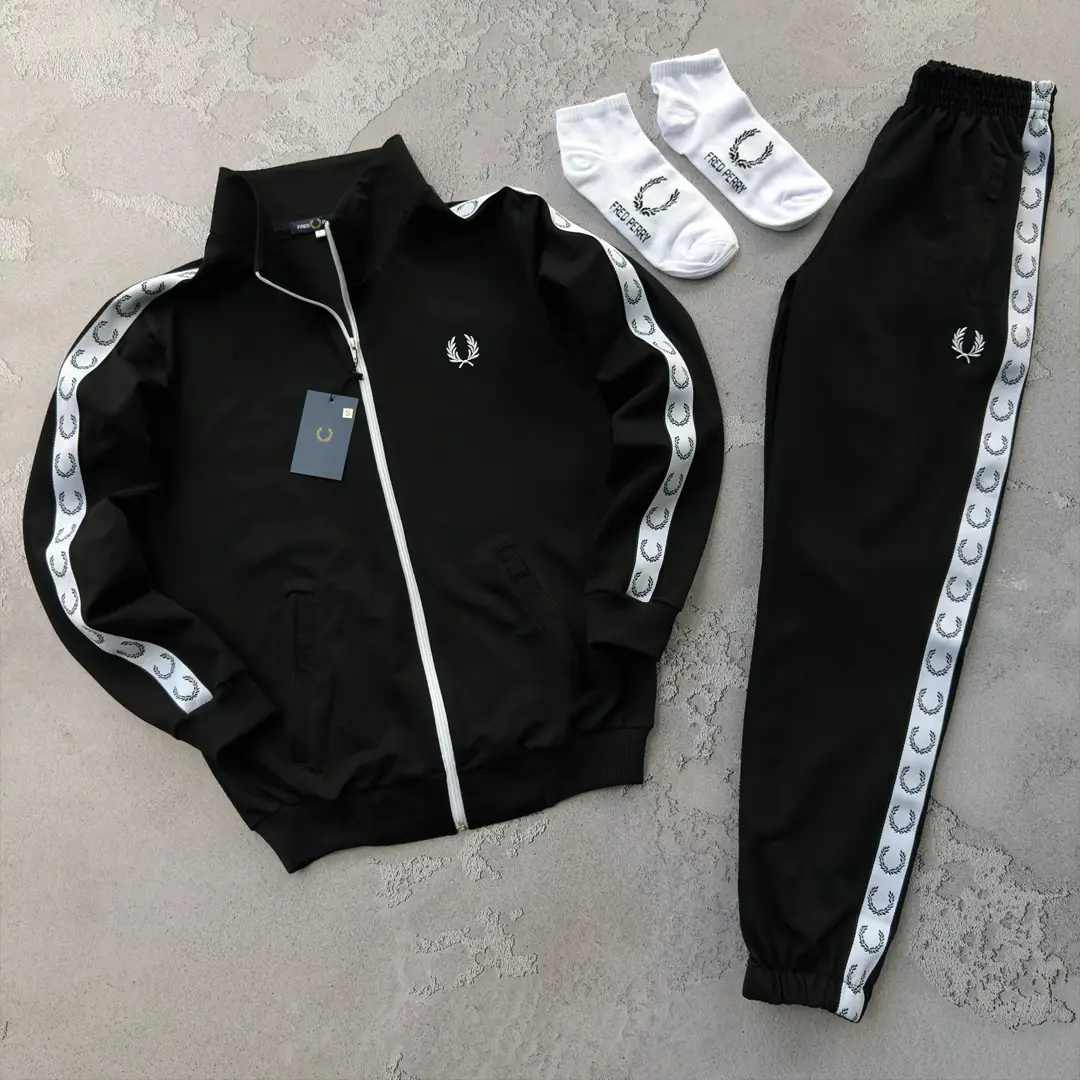 Костюм Fred Perry лампас кофта штани чорний