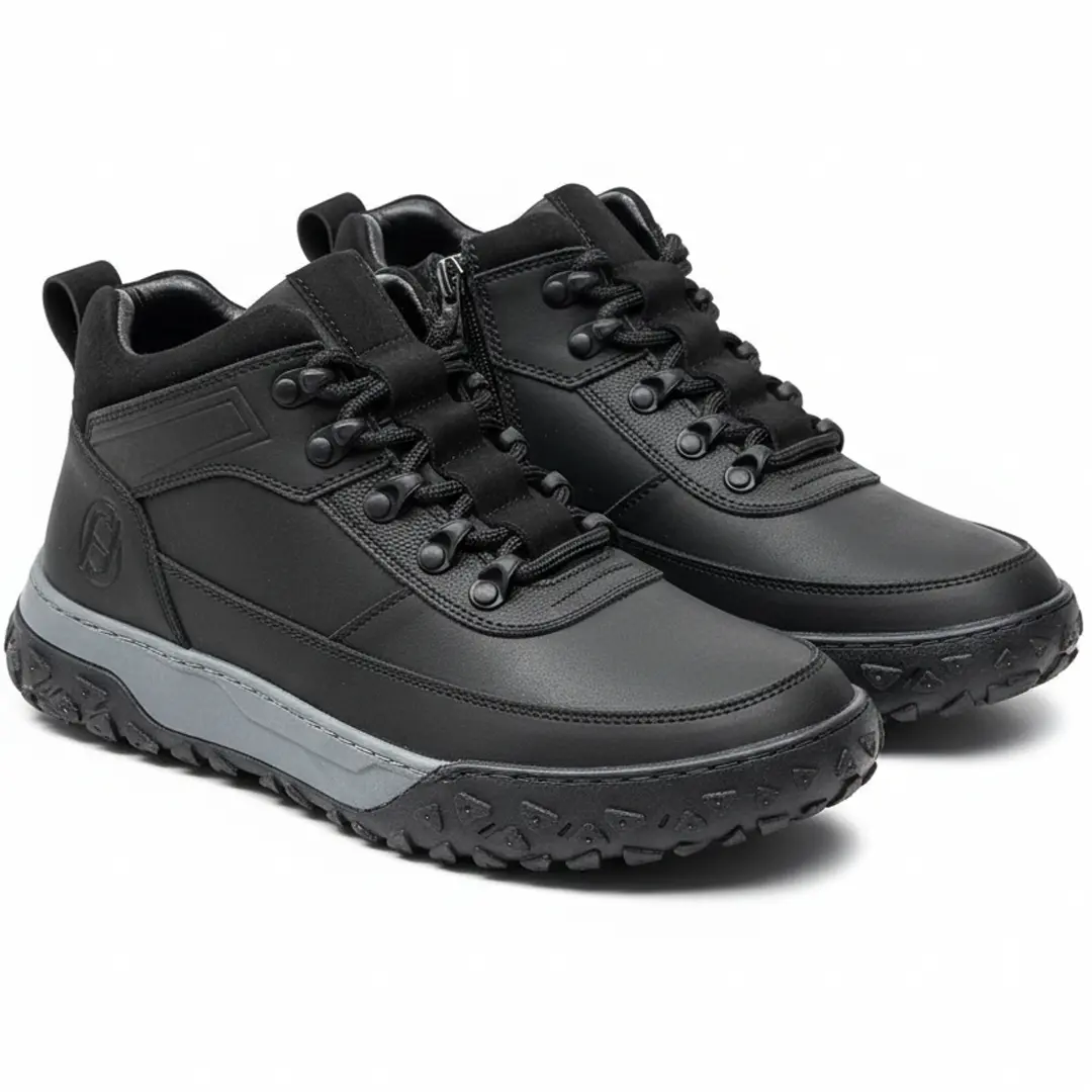 шкіряні зимові черевики (чорні з сірим)