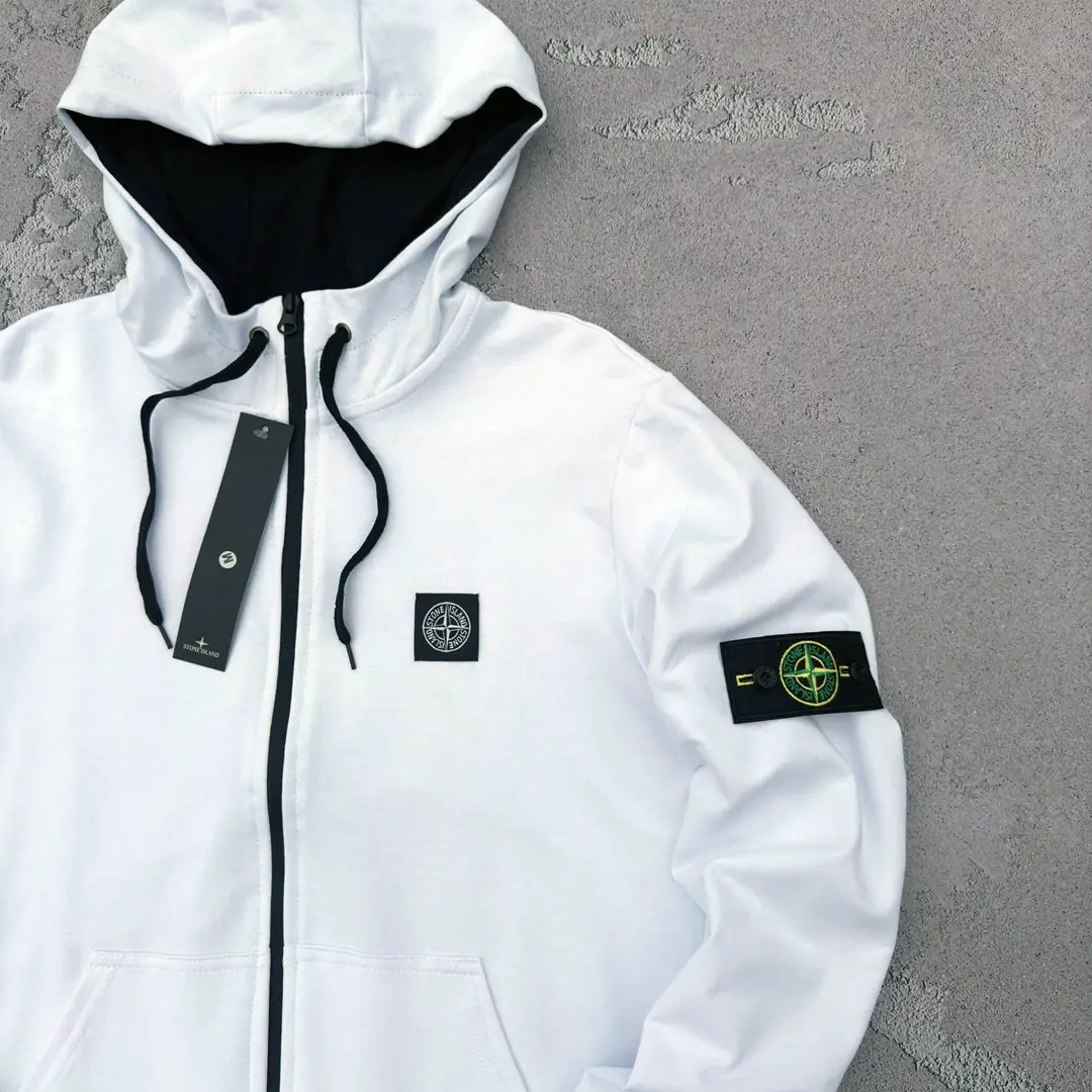 Костюм STONE ISLAND зіп худі штани біло чорний