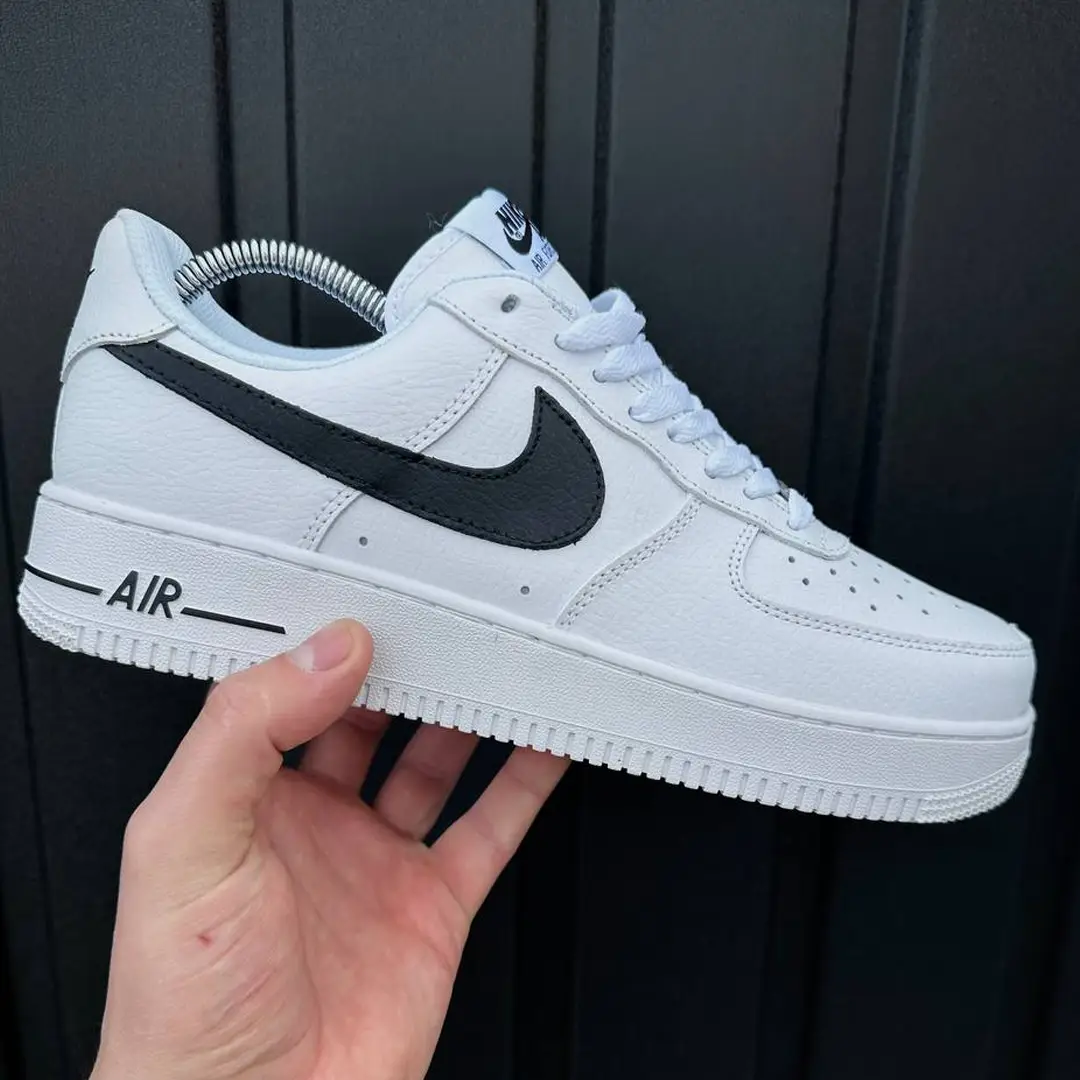 Кросівки Nike Air Force Low білі з чорним лого шкіра ЛІЦЕНЗІЯ