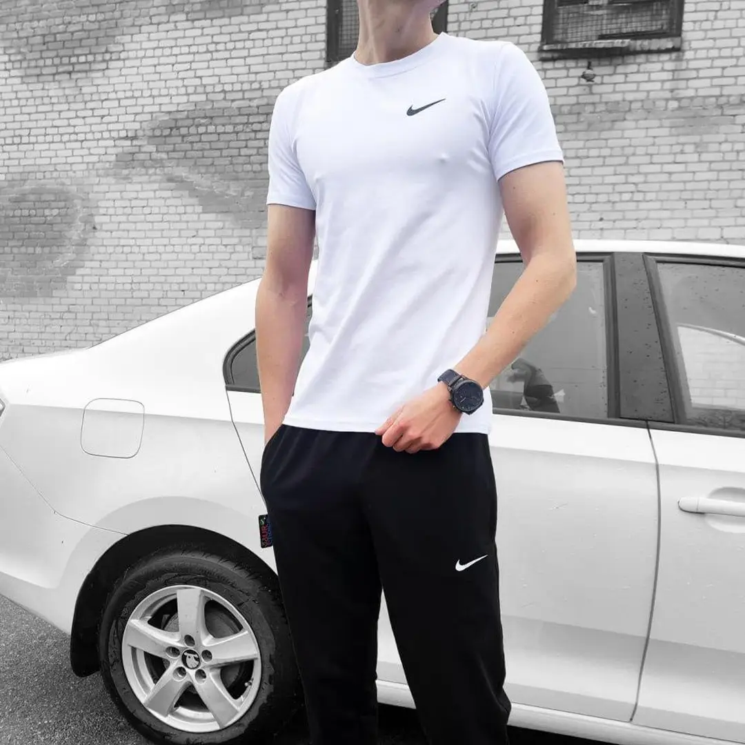 Спортивний одяг Чоловічий комплект Nike: штани + футболка (біла) Магазин Орхідея Чоловічий комплект Nike штани + футболка (біла)