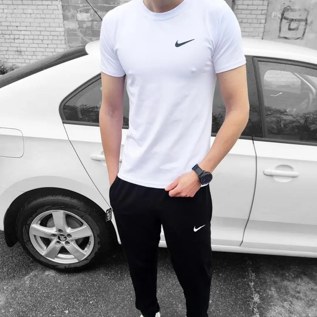 Спортивний одяг Чоловічий комплект Nike: штани + футболка (біла) Магазин Орхідея Чоловічий комплект Nike штани + футболка (біла)