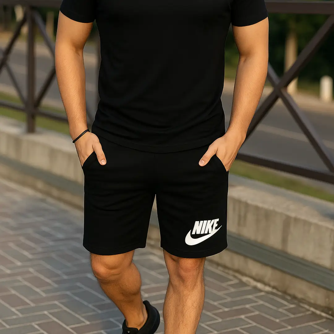 Літній комплект Літній чоловічий комплект Nike (футболка + шорти) Магазин Орхідея Чоловічі шорти Nike (чорні)