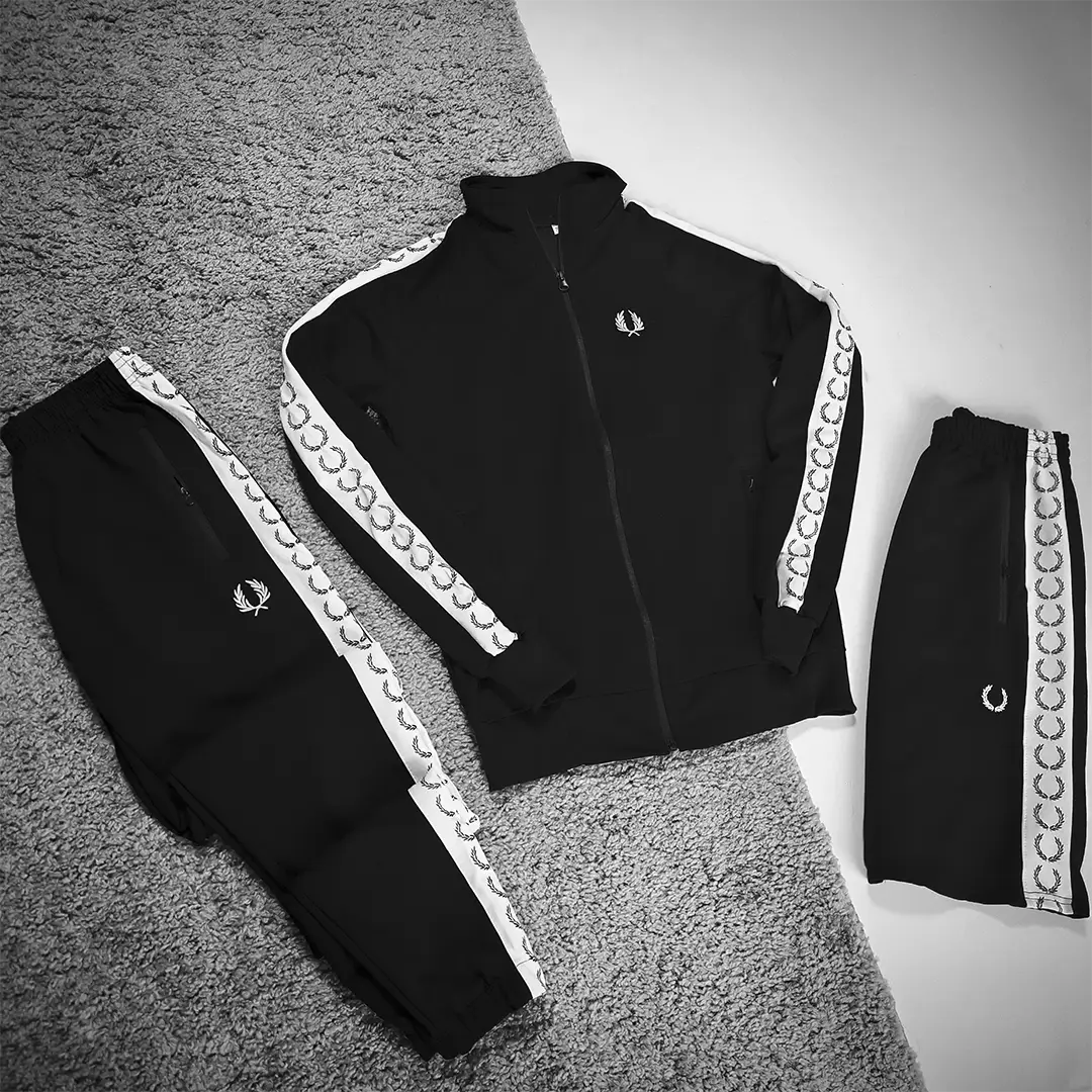 Спортивний одяг Чоловічий комплект Fred Perry чорний (штани + зіп кофта + шорти) Магазин Орхідея Чоловічий комплект Fred Perry чорний (штани + зіп кофта + шорти)