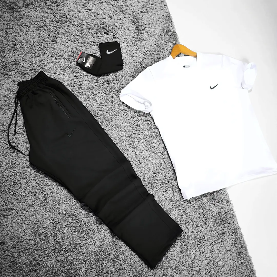 Спортивний одяг Чоловічий комплект Nike: штани + футболка (біла) Магазин Орхідея Чоловічий комплект Nike штани + футболка (біла) лого вишивка