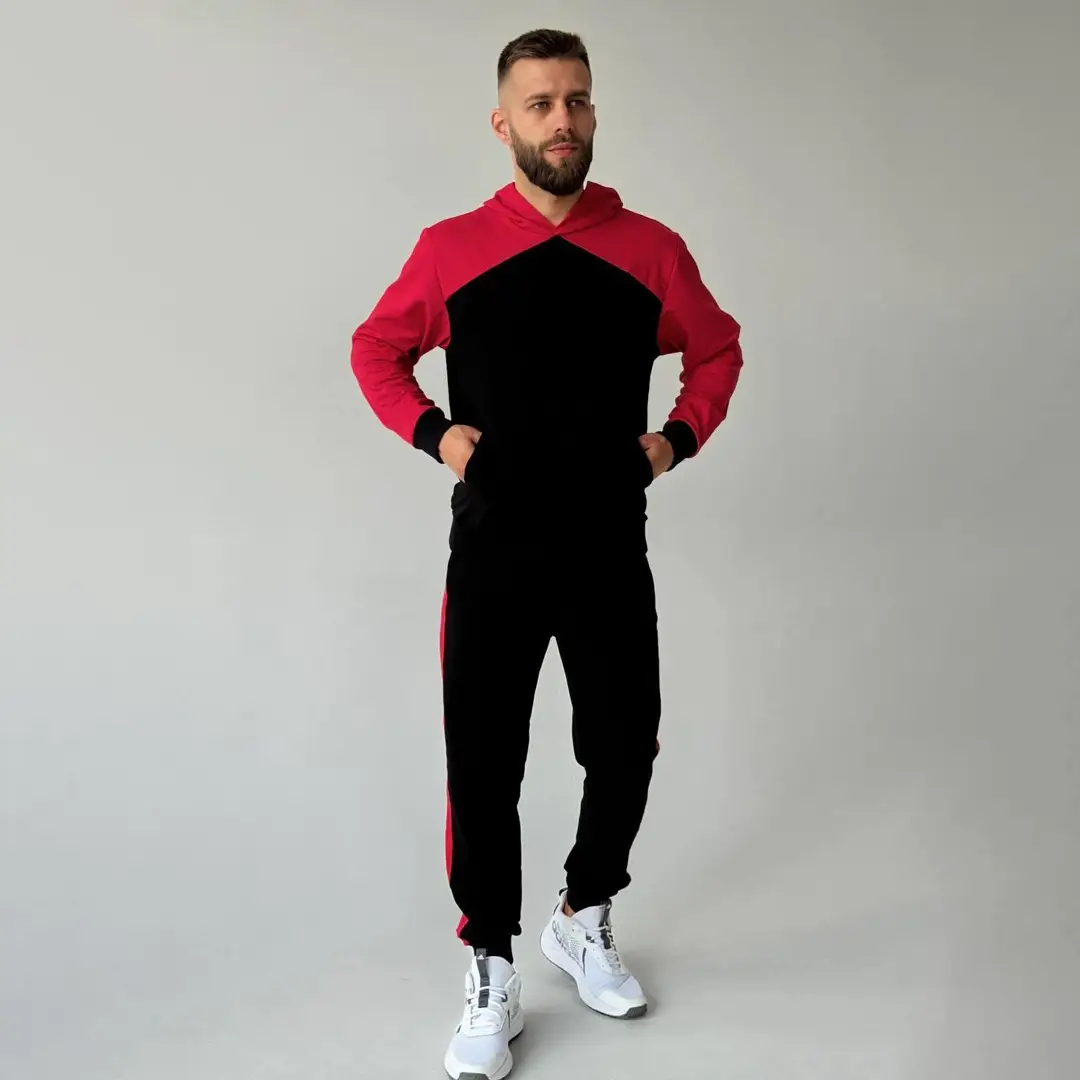 Спортивний одяг Чоловічий спортивний костюм Nike (чорний) Магазин Орхідея Спортивний костюм з червоними вставками
