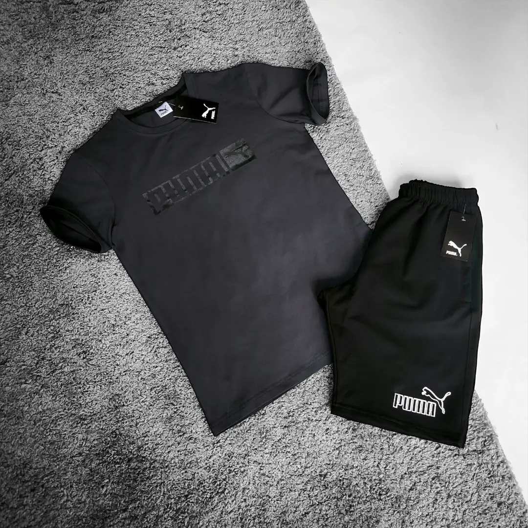 Літній комплект Чоловічий комплект Puma (футболка біла + шорти) Магазин Орхідея Чоловічий комплект Puma (футболка графіт + шорти)