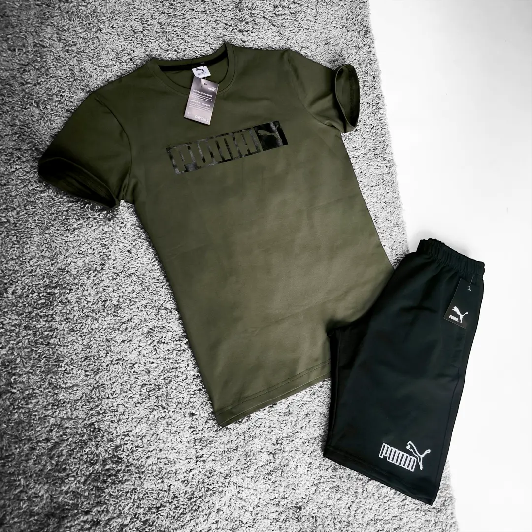 Спортивний одяг Чоловічий комплект Puma (футболка хакі + шорти) Магазин Орхідея Чоловічий комплект Puma (футболка хакі + шорти)