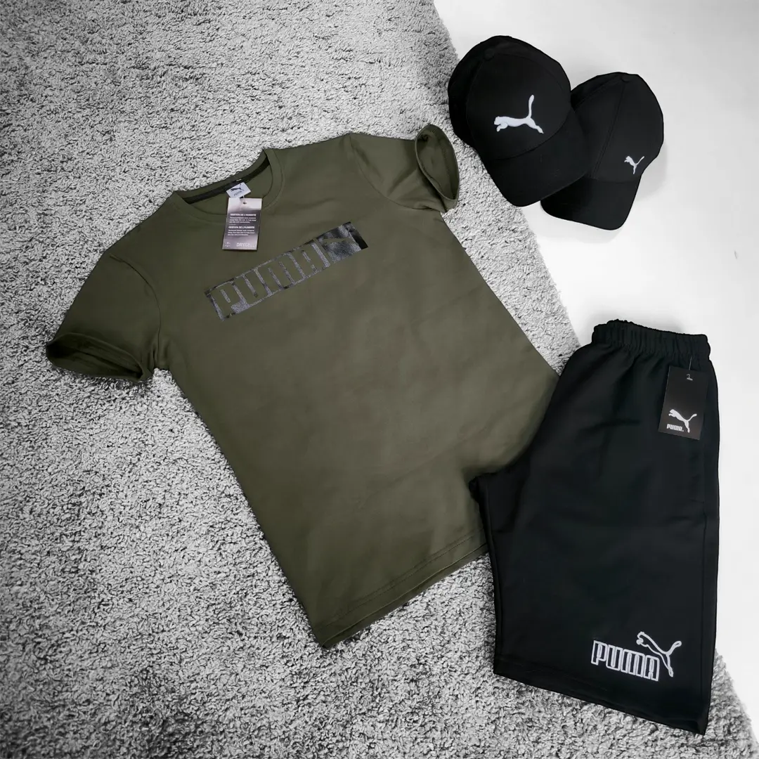 Спортивний одяг Чоловічий комплект Puma (футболка хакі + шорти) Магазин Орхідея Чоловічий комплект Puma (футболка хакі + шорти)