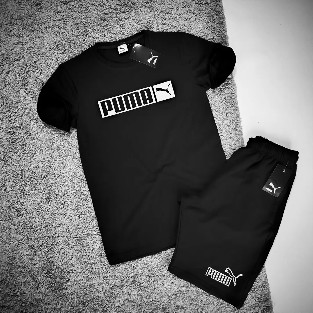 Спортивний одяг Чоловічий комплект Puma (футболка хакі + шорти) Магазин Орхідея Чоловічий комплект Puma (футболка + шорти) чорний