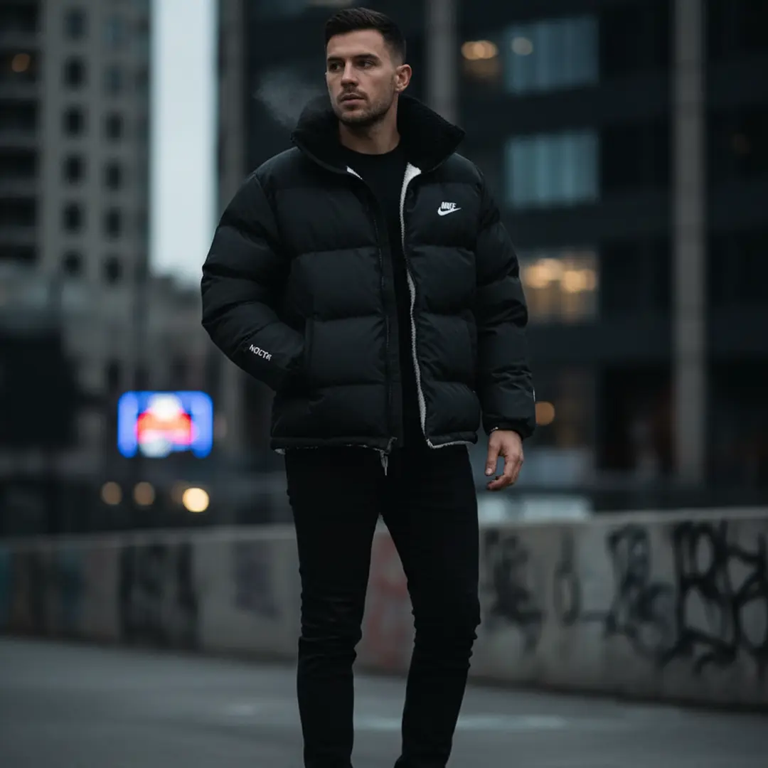 Чоловічий двосторонній пуховик Nike (чорний білий)