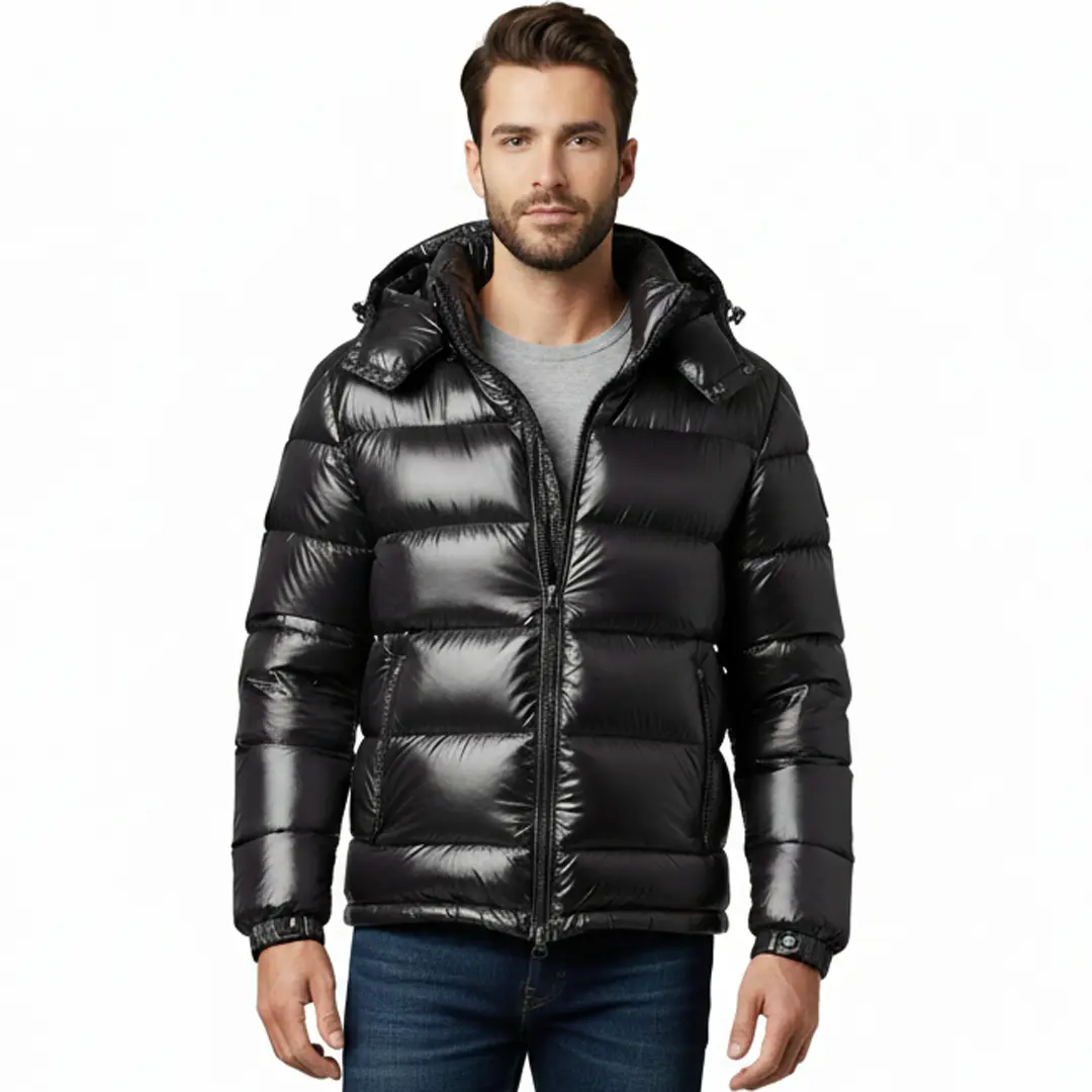 Чоловічий пуховик Moncler Black Glossy