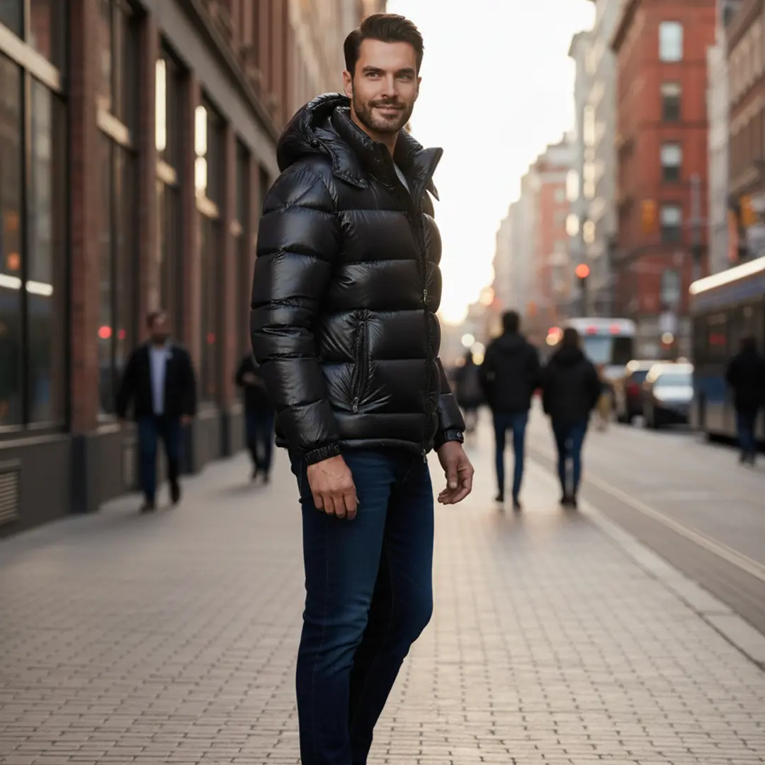 Чоловічий пуховик Moncler Black Glossy