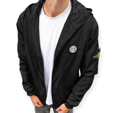 Вітрівки Вітровка Stone Island (чорна з білим лого) Орхідея