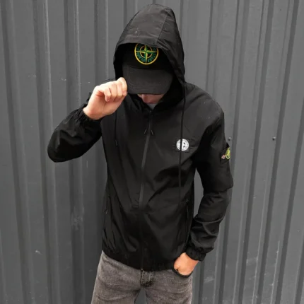 Вітрівки Вітровка Stone Island (чорна з білим лого) Орхідея