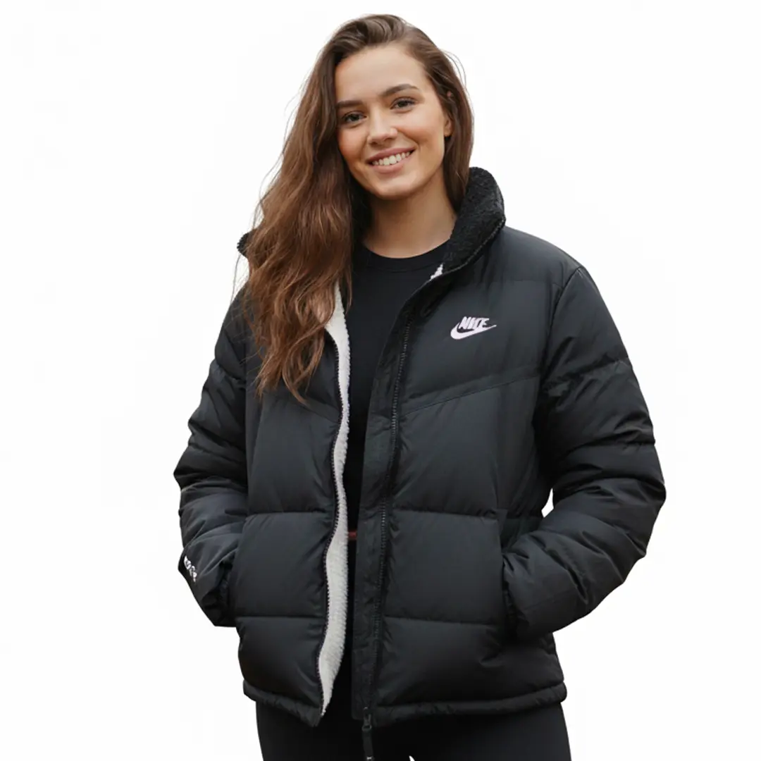 Жіночий двосторонній пуховик Nike (чорний білий)