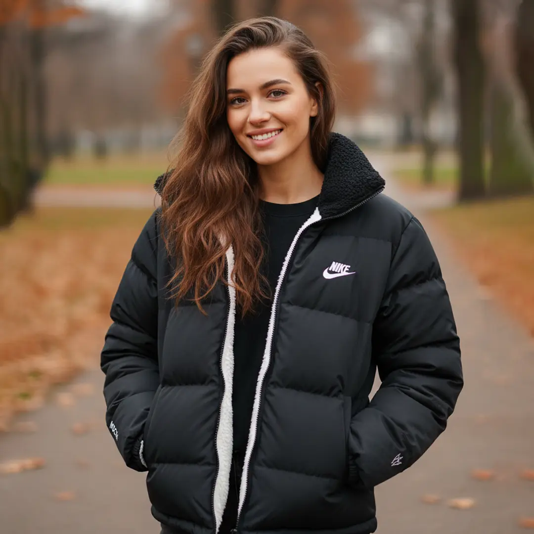 Жіночий двосторонній пуховик Nike (чорний білий)