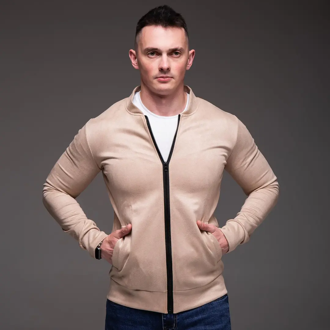 Замшевий демісезонний бомбер casual (бежевий)