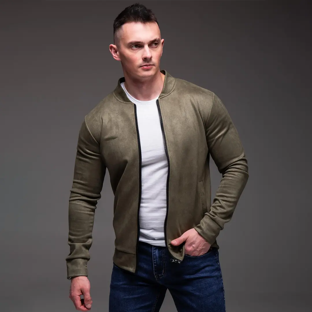Замшевий демісезонний бомбер casual (хакі)