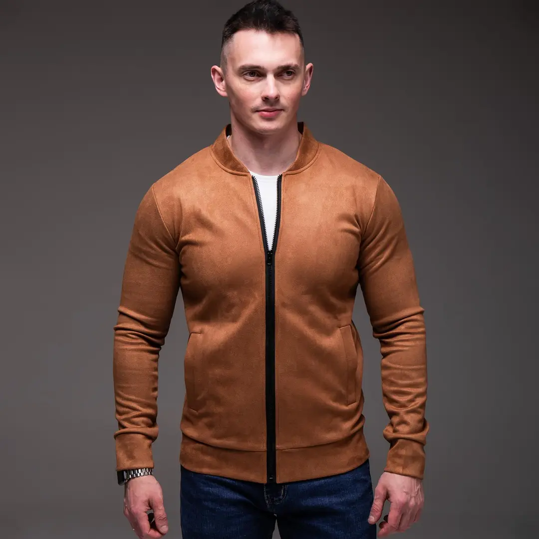 Замшевий демісезонний бомбер casual (коричневий)