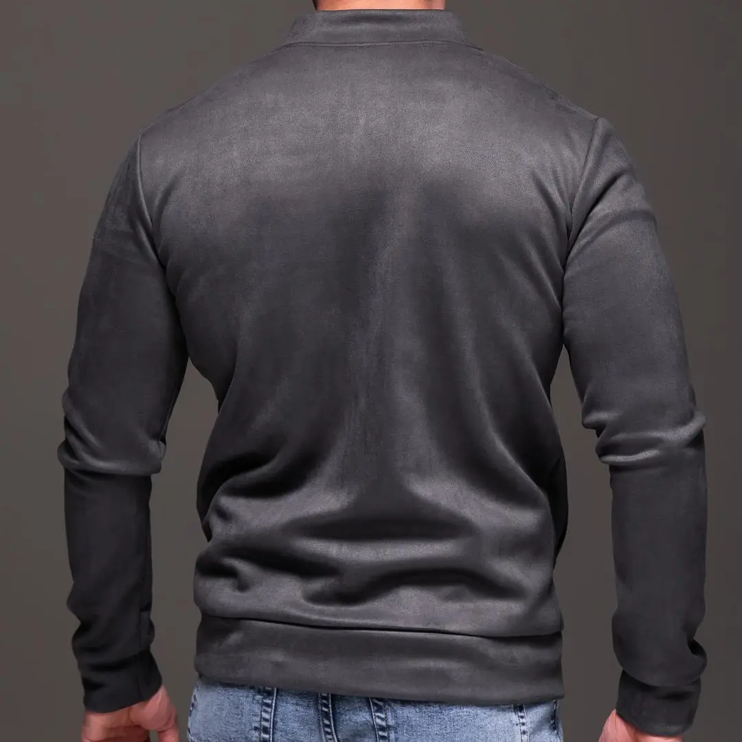 Замшевий демісезонний бомбер casual (сірий)