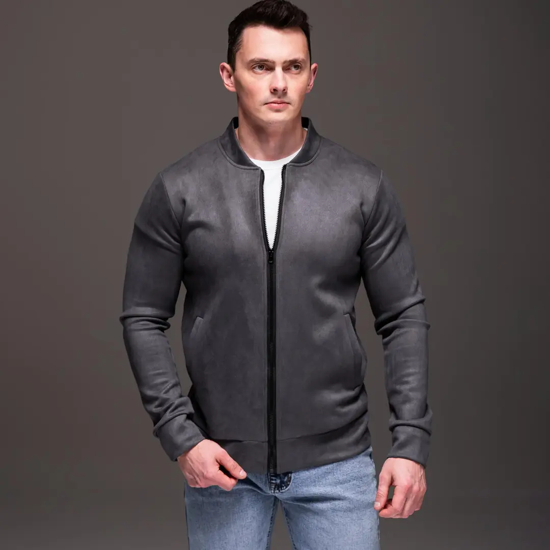 Замшевий демісезонний бомбер casual (сірий)