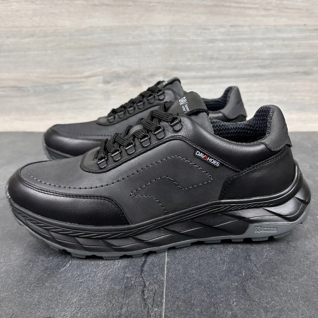 Чоловічі шкіряні термо зимові кросівки RX (чорні)