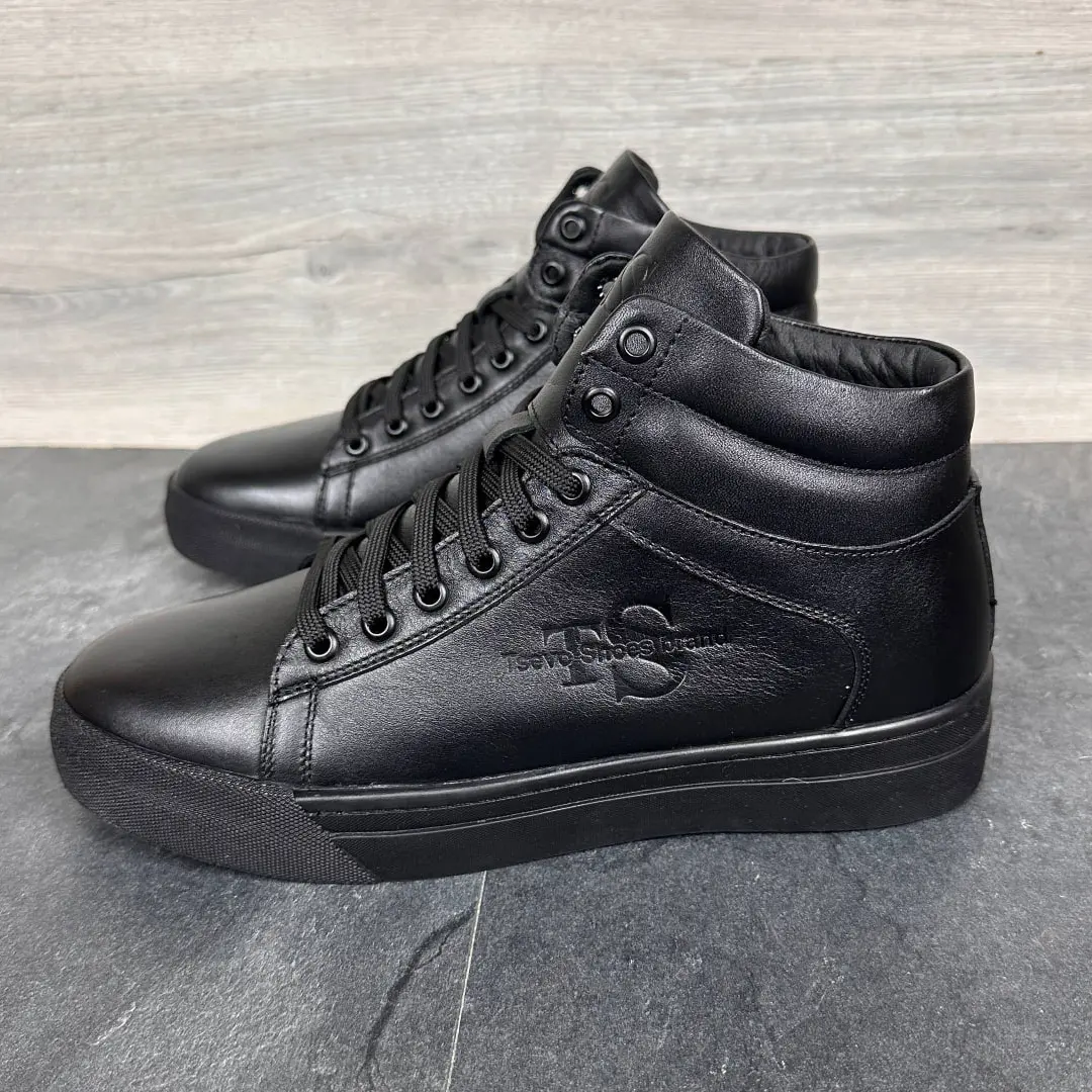 Чоловічі шкіряні зимові черевики (чорні)