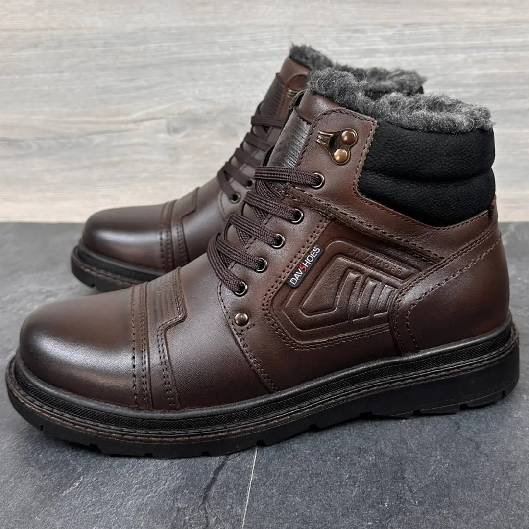 Чоловічі шкіряні зимові черевики DS (коричневі)