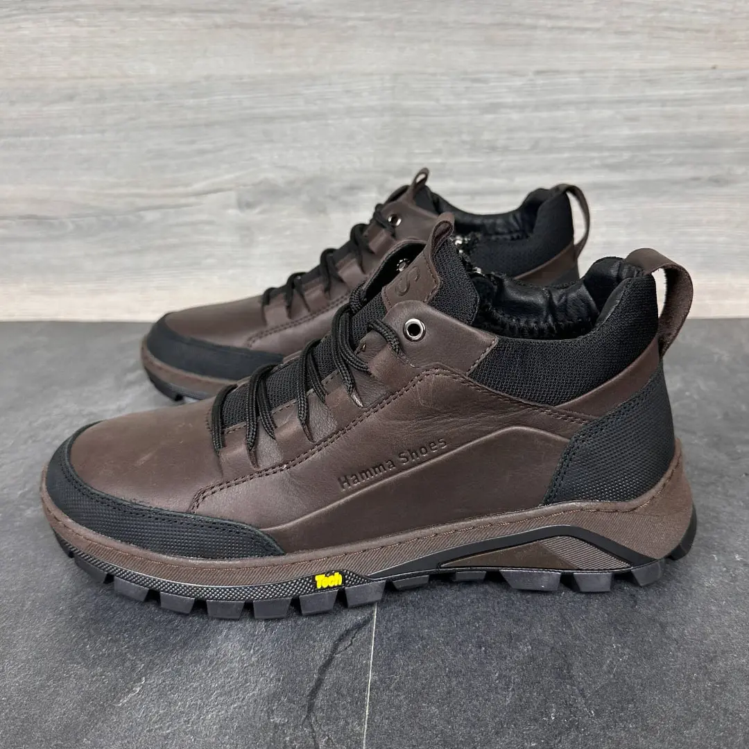 Чоловічі шкіряні зимові кросівки (коричневі)