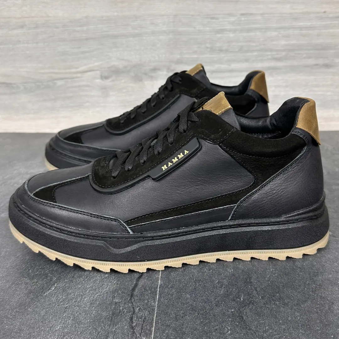 Чоловічі шкіряні зимові кросівки (чорні з бежевим)