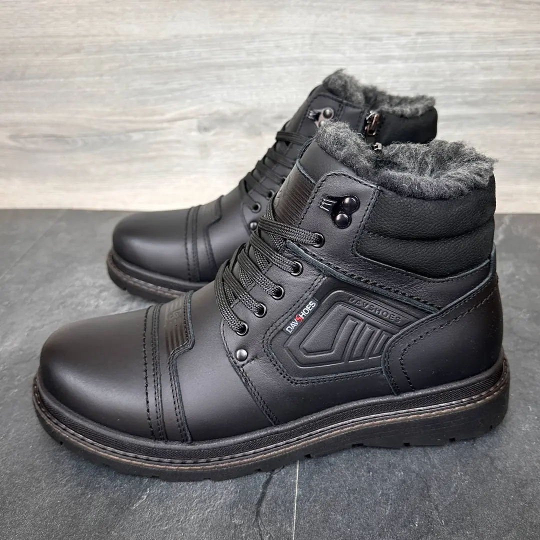 Чоловічі зимові шкіряні черевики DS (чорні)