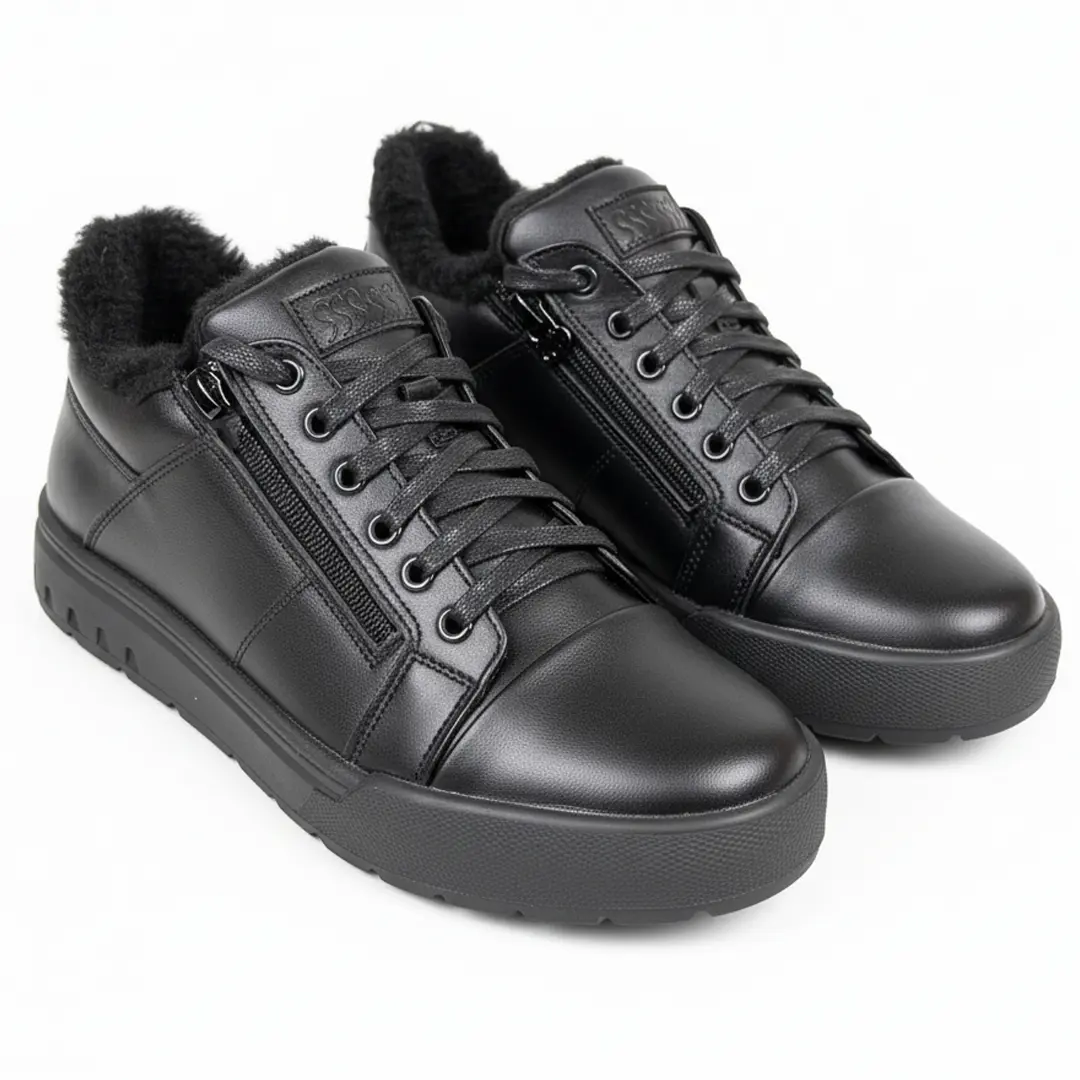 Чоловічі зимові шкіряні кросівки (чорні)