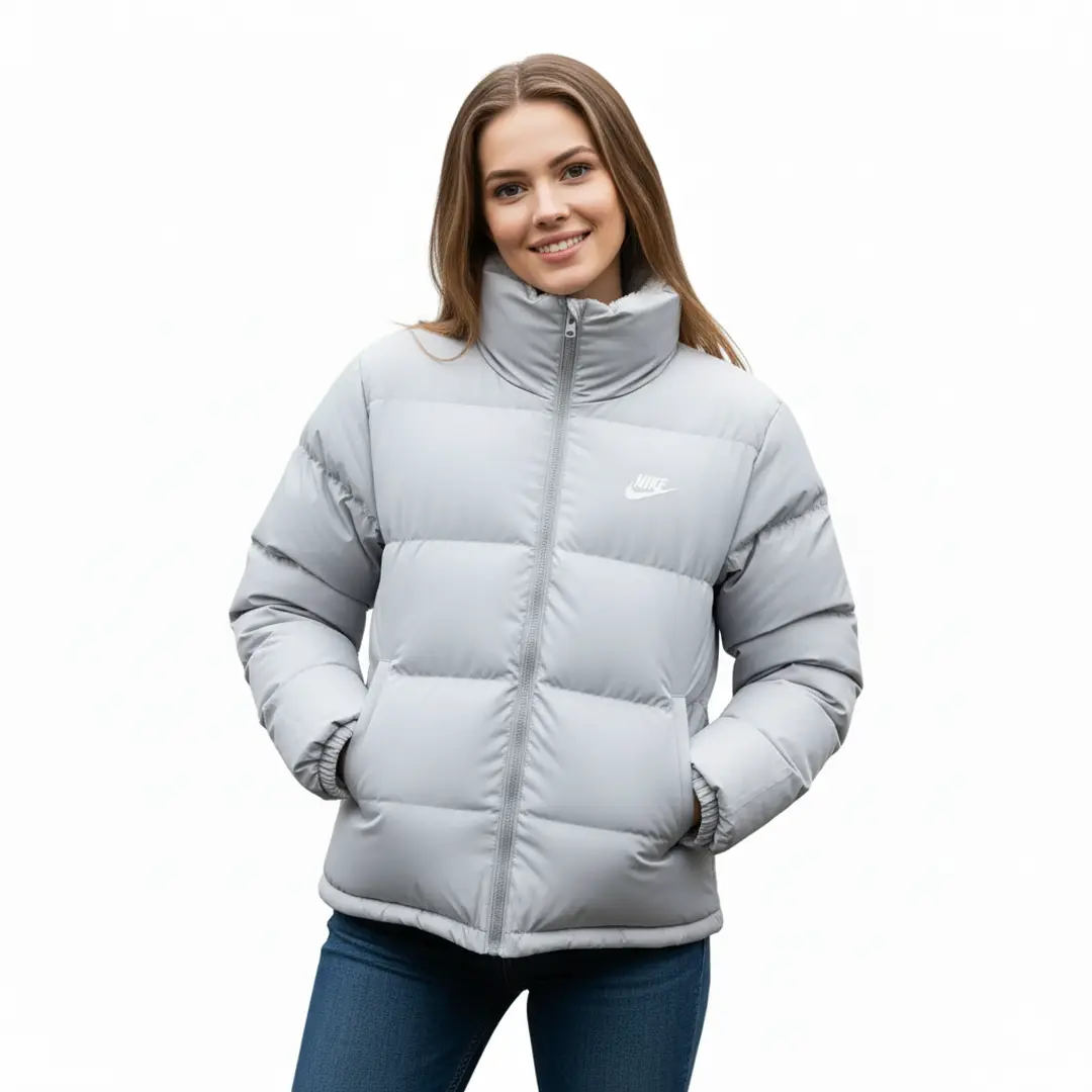 Жіночий двосторонній пуховик Nike (блакитний з білим)