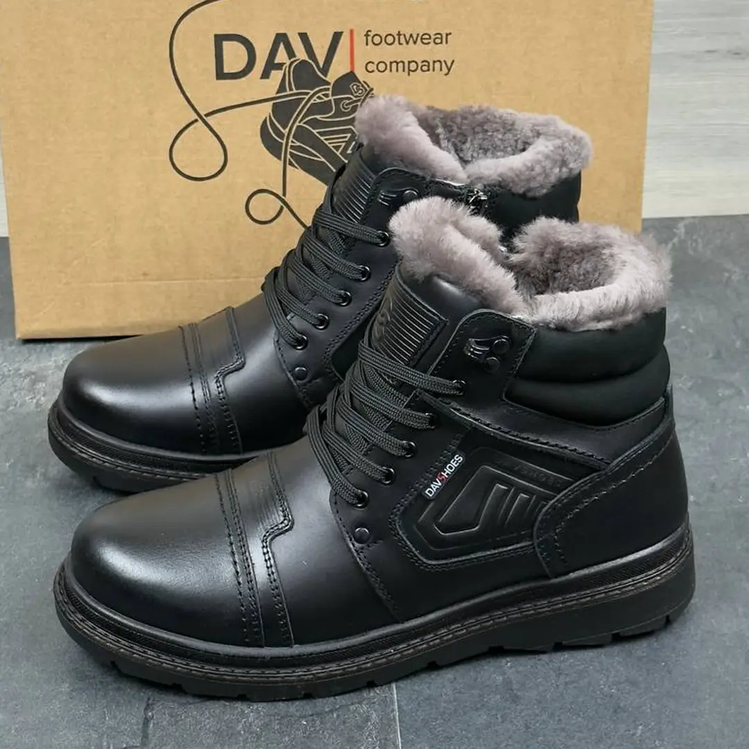 Чоловічі шкіряні зимові черевики DS (чорні)