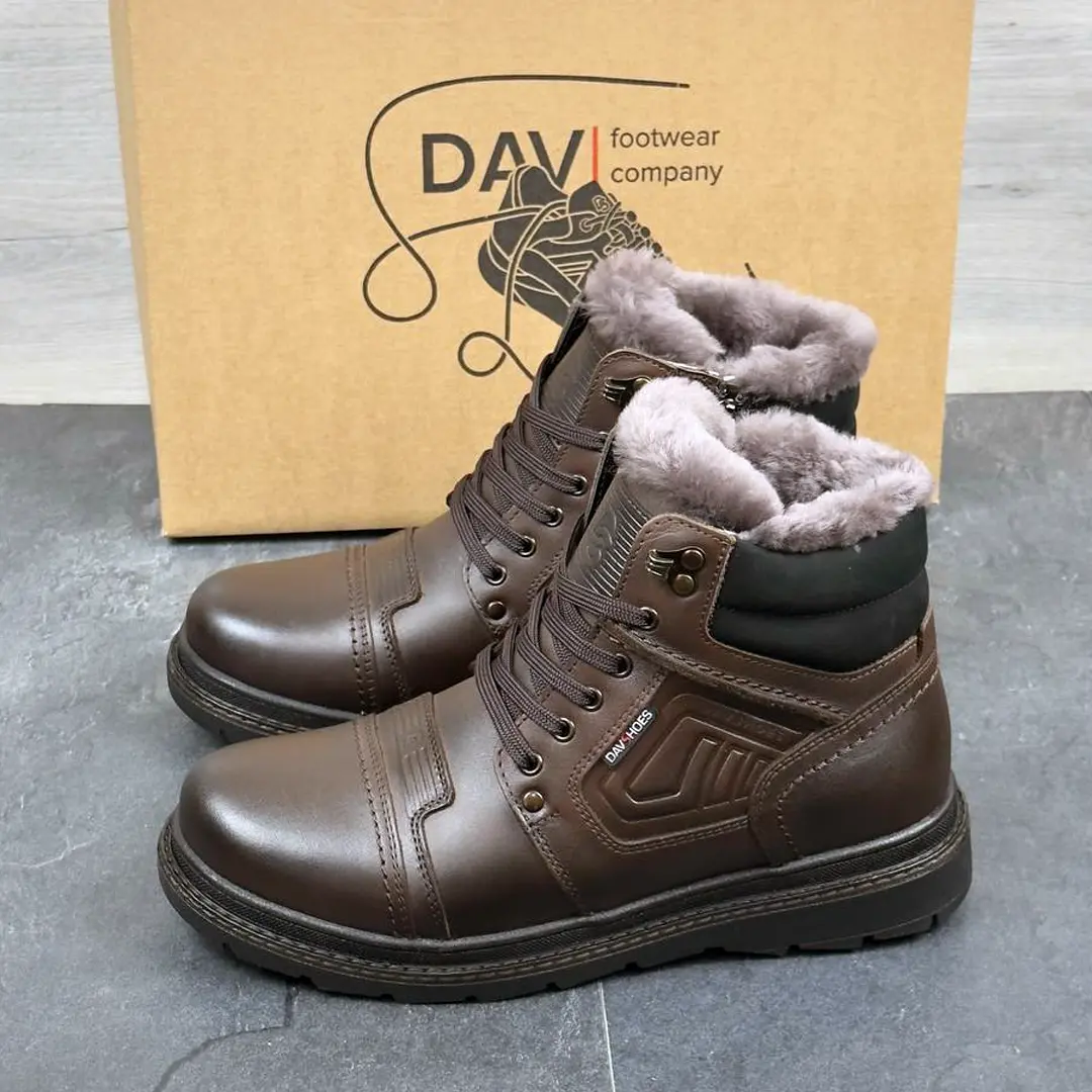 Чоловічі шкіряні зимові черевики DS (коричневі)