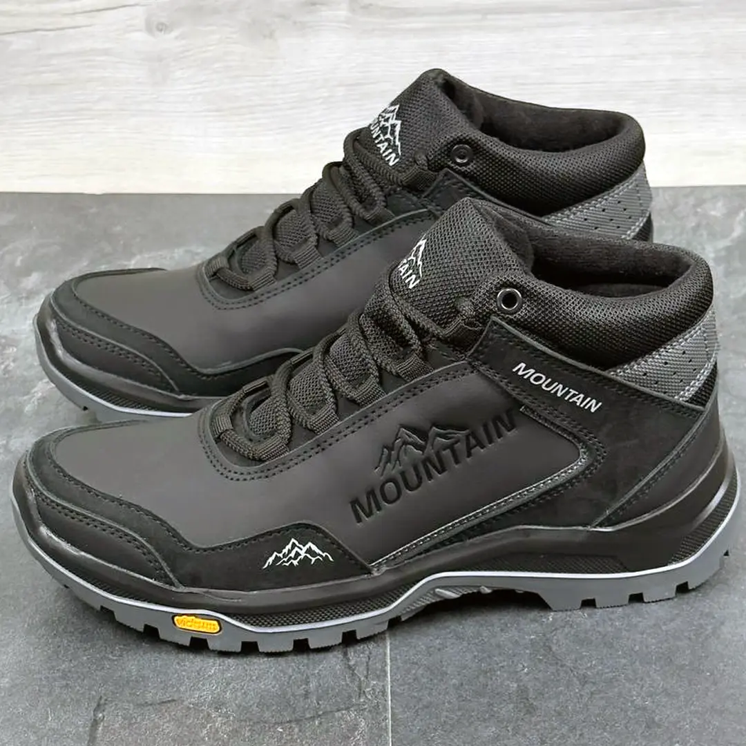 Чоловічі шкіряні зимові кросівки А (чорно сірі)