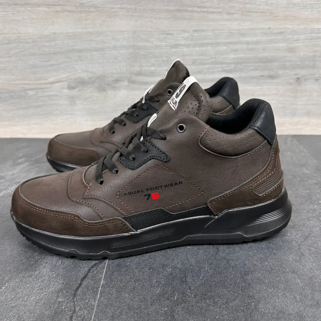 Чоловічі шкіряні зимові кросівки ПБ (коричневі)