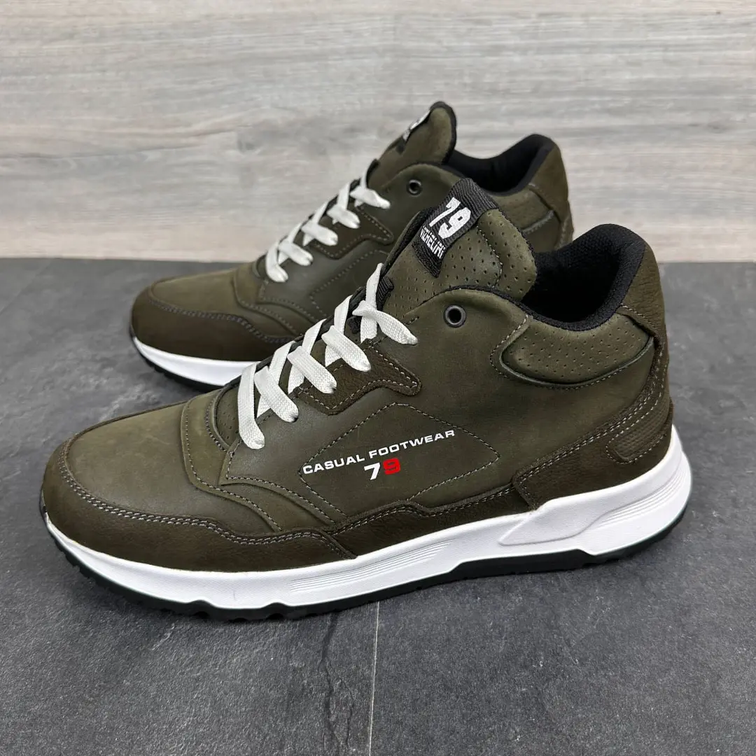 Чоловічі шкіряні зимові кросівки ПБ (хакі)