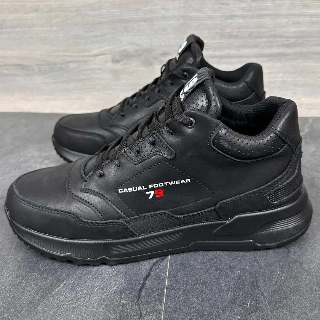 Чоловічі шкіряні зимові кросівки ПБ (чорні)