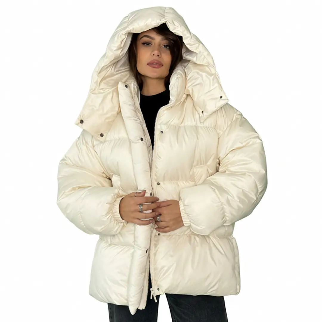 Жіночий дутий пуховик (молоко)