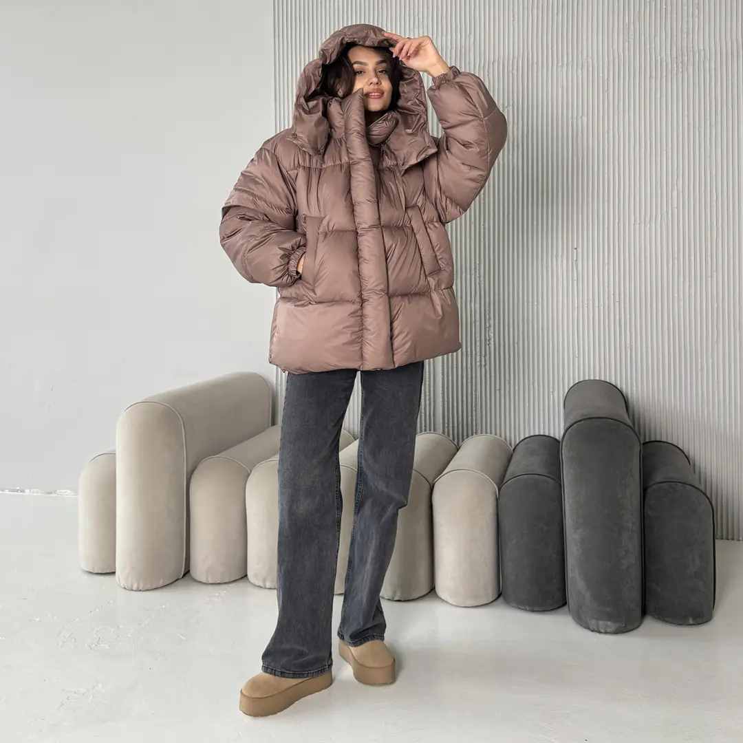 Жіночий дутий пуховик (шоколад)