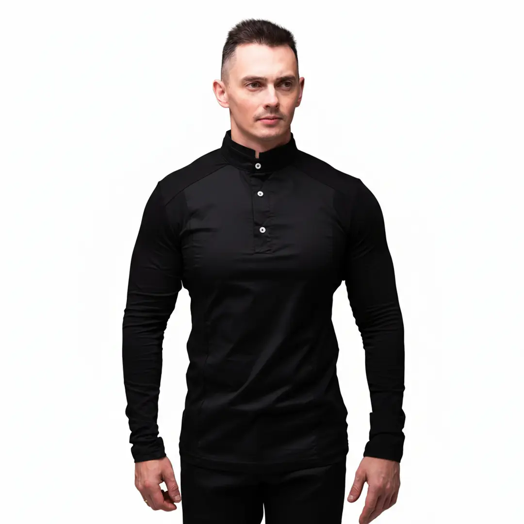 Чоловіча стильна сорочка Combo комір стійка (чорна)
