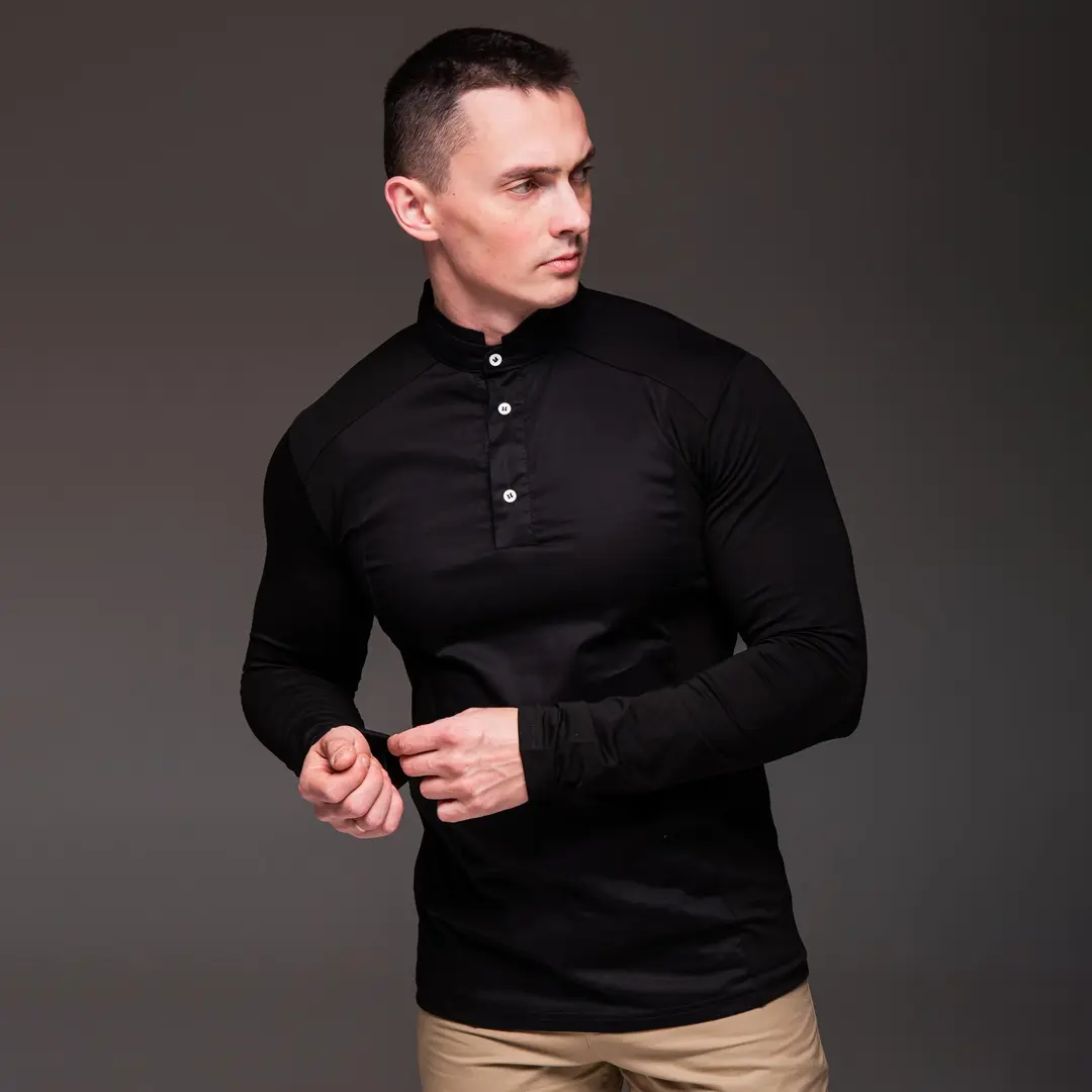 Чоловіча стильна сорочка Combo комір стійка (чорна)