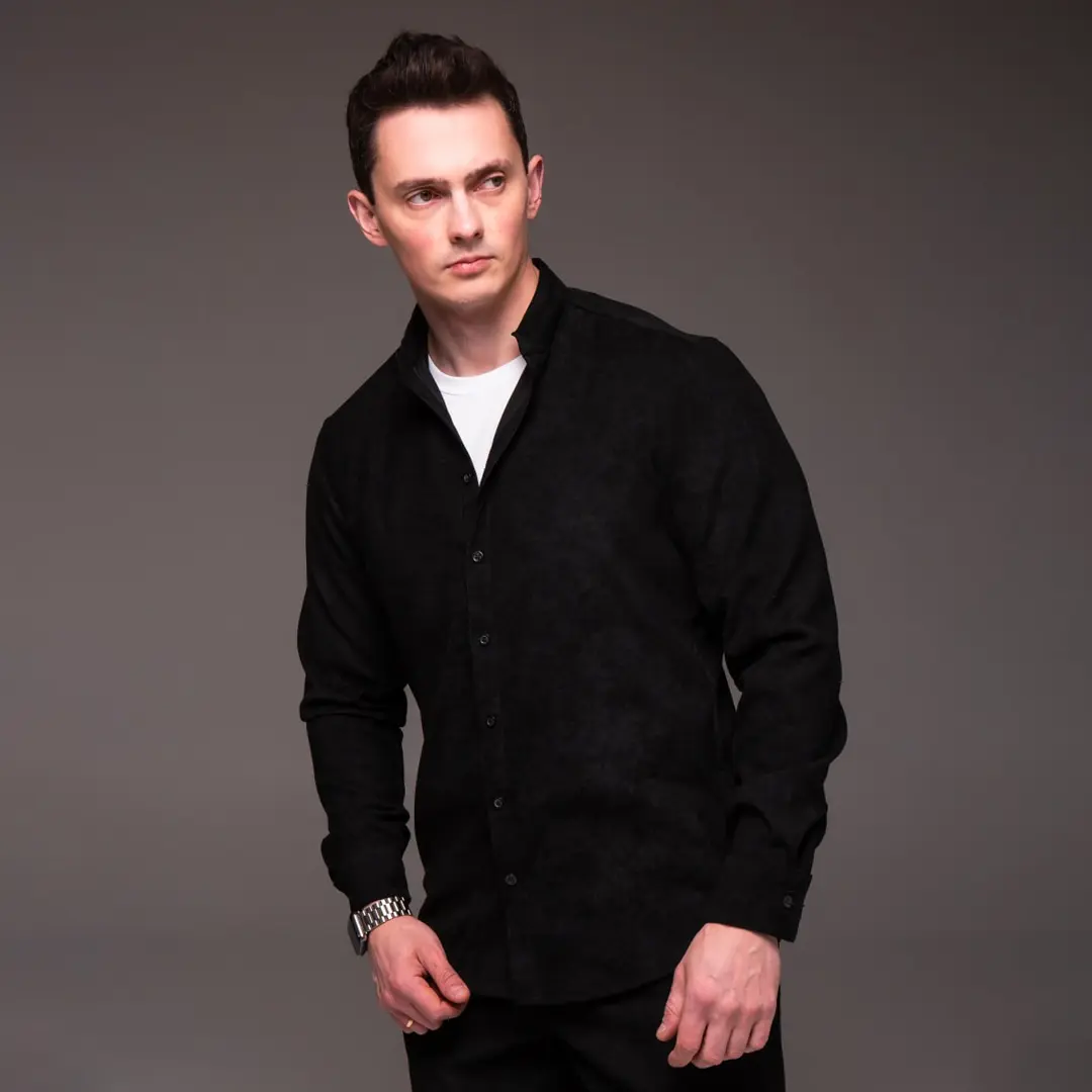 Чоловіча вельветова сорочка Modern з довгим рукавом (чорна)