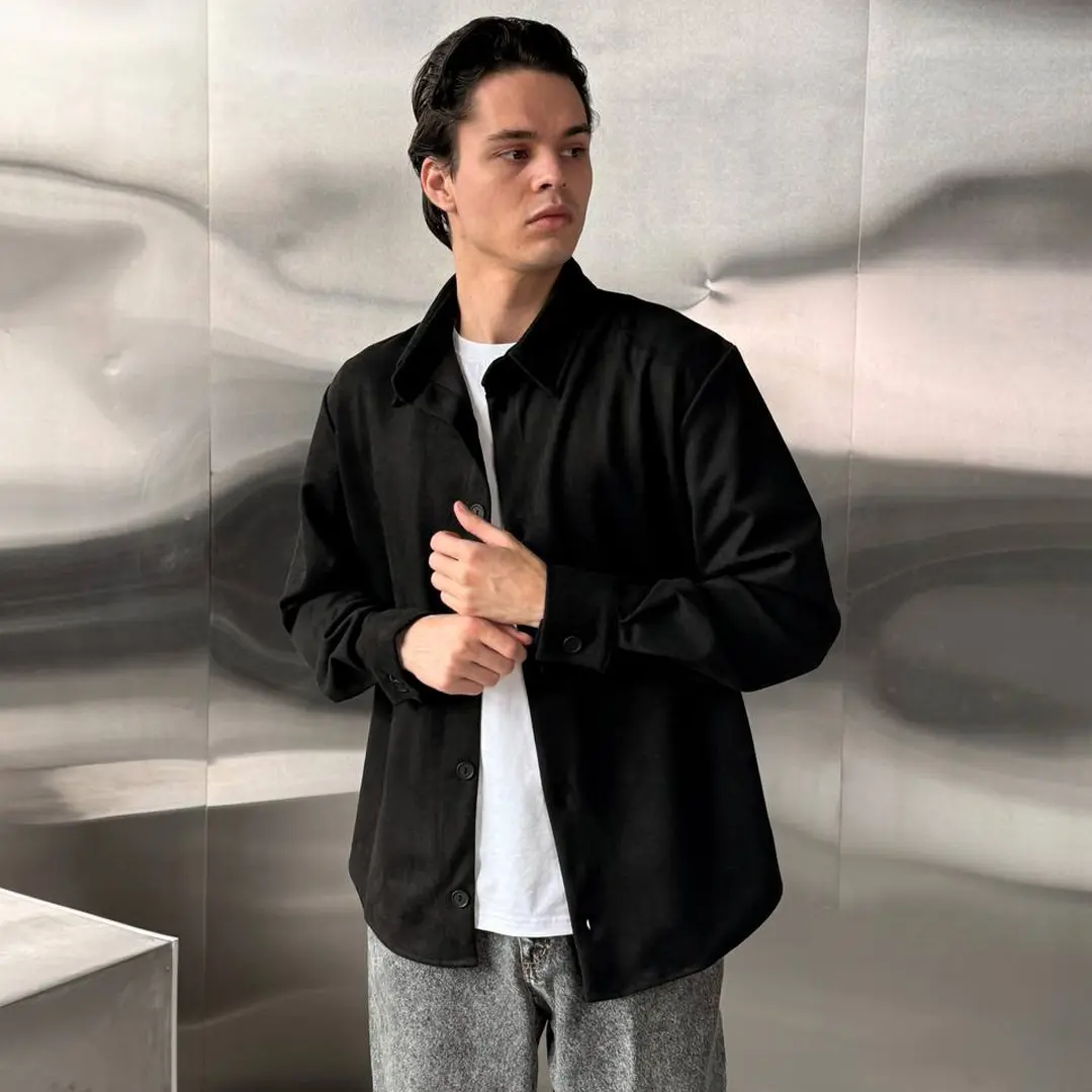 Чоловіча замшева сорочка БАТАЛ (чорна)